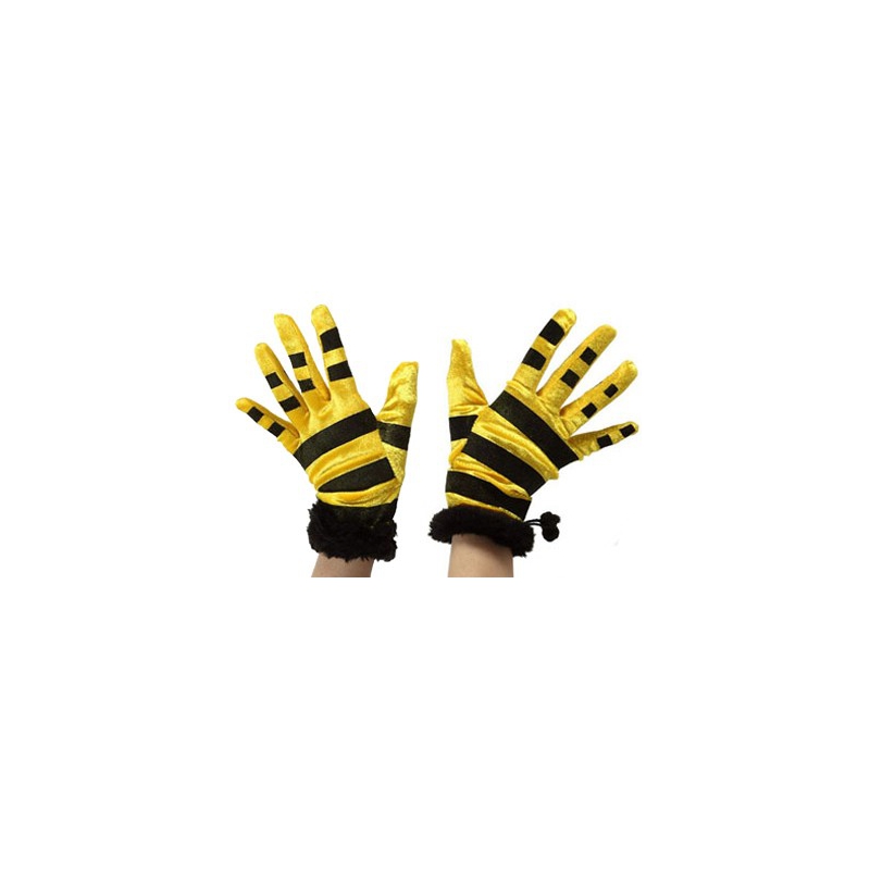 paire de gants abeille, rayures noires et jaunes - accessoire deguisements