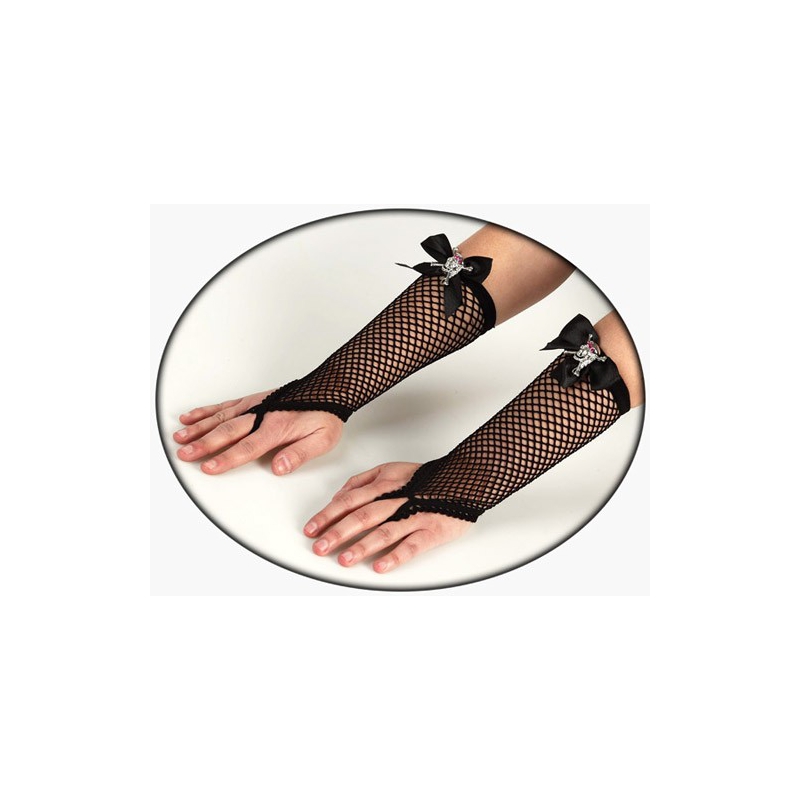 gants halloween femme, paire de gants resille tête de mort