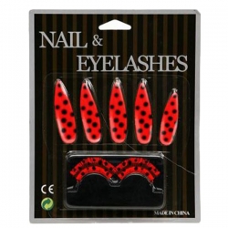 Set d'accessoires déguisement coccinelle femme - set de faux ongles et faux cils coccinelle