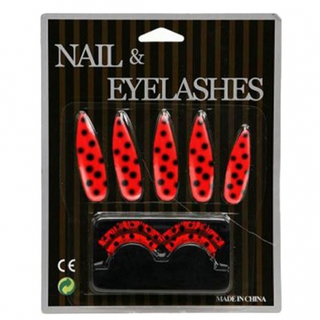 Set d'accessoires déguisement coccinelle femme - set de faux ongles et faux cils coccinelle