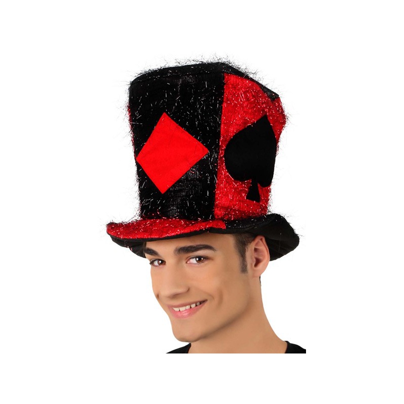 chapeau joueur de poker rouge et noir - accessoire deguisements adultes