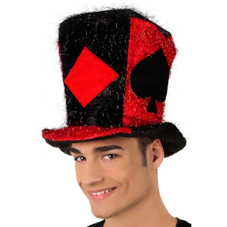 chapeau joueur de poker rouge et noir - accessoire deguisements adultes