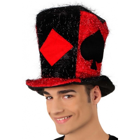 Chapeau Haut-de-forme Rouge Et Noir Avec Franges Dorées | Costume Maître De Cirque, Carnaval, Noël, Halloween - Adulte