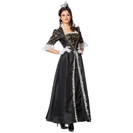 Déguisement de marquise pour femme, longue robe noire et or - SA027S