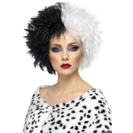 perruque cruella noire et blanche adulte - perruques halloween femme