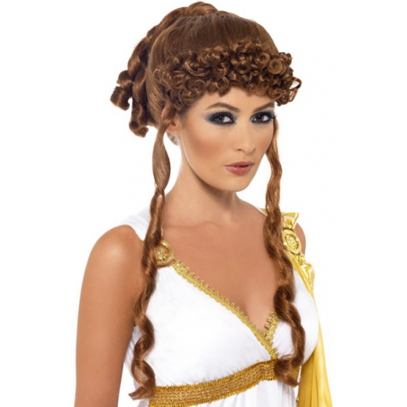 perruque de déesse grecque châtain pour femme 