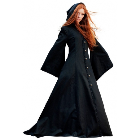 Déguisement médiéval femme authentique Cassandre, longue robe médiévale à capuche