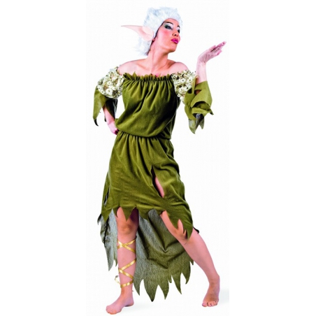 Déguisement femme elfe avec perruque et oreilles pointues, un costume luxueux sur thème des mythes et légendes