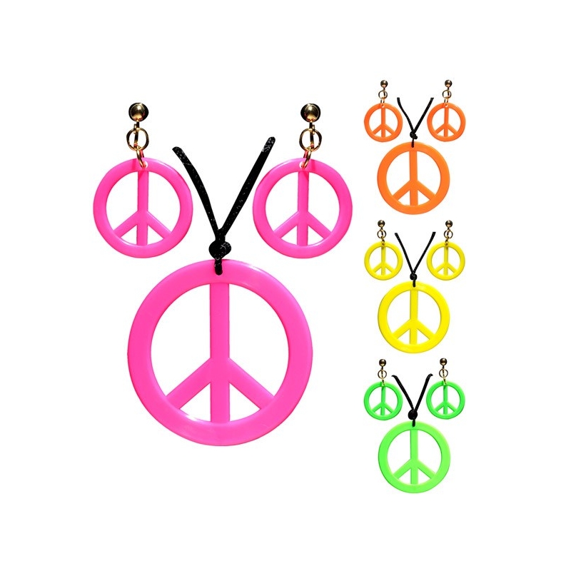 Set hippie collier et boucles d’oreilles fluo