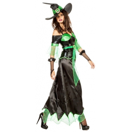 deguisement sorciere adulte noir et vert, ténébreuse et maléfique - deguisements halloween