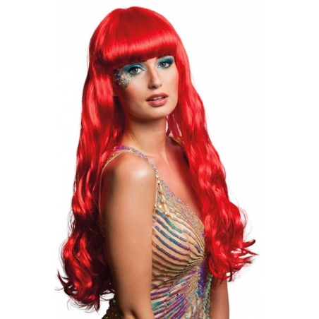 Longue perruque rouge idéale pour accessoiriser votre déguisement de sirène ou d'halloween
