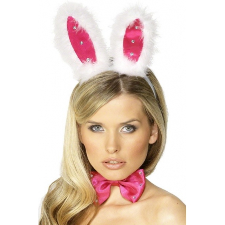 Oreilles de lapin avec noeud et queue, kit de deguisement lapin pour femme - BZ190A