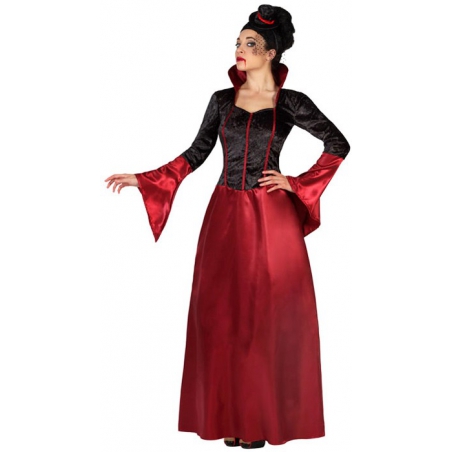 Déguisement vampire élégante femme, robe avec chapeau - costume halloween adulte