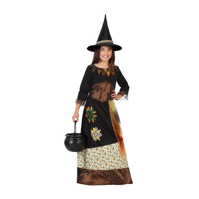 deguisement sorcière magique pour fille de 3 à 12 ans avec robe et chapeau - magie et sorcellerie et halloween