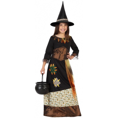 deguisement sorcière magique pour fille de 3 à 12 ans avec robe et chapeau - magie et sorcellerie et halloween