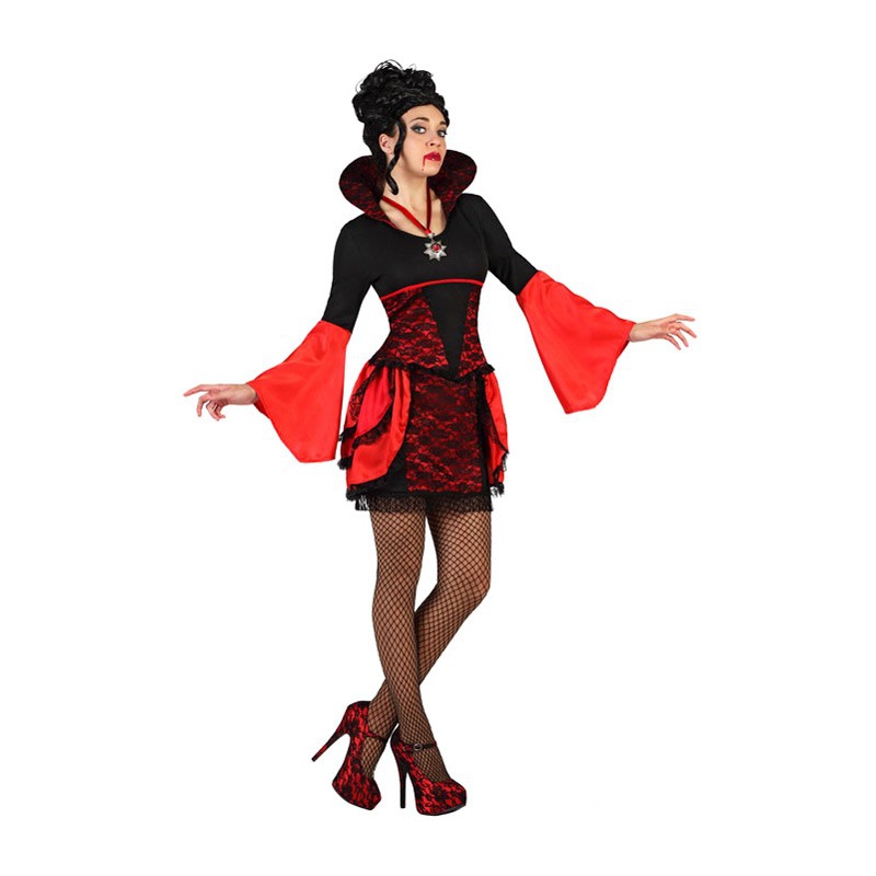 deguisement vampire gothique femme halloween, robe rouge et noir - taille S au XL