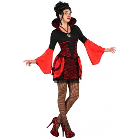 deguisement vampire gothique femme halloween, robe rouge et noir - taille S au XL