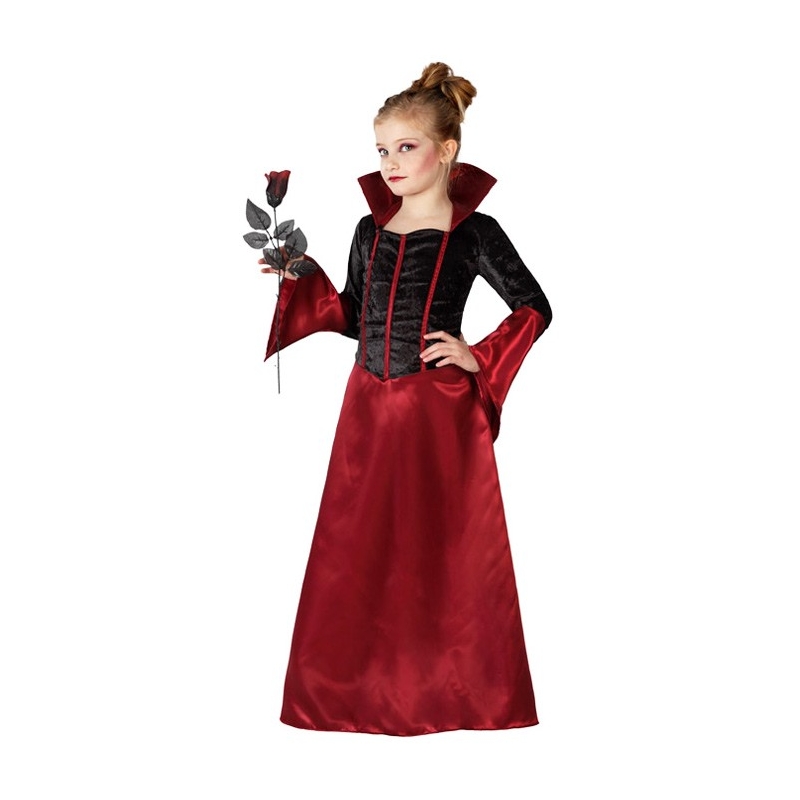 deguisement vampire élégante fille halloween, robe noire et rouge 3 à 12 ans - WE064S