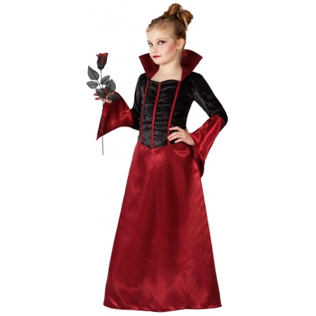 deguisement vampire élégante fille halloween, robe noire et rouge 3 à 12 ans - WE064S