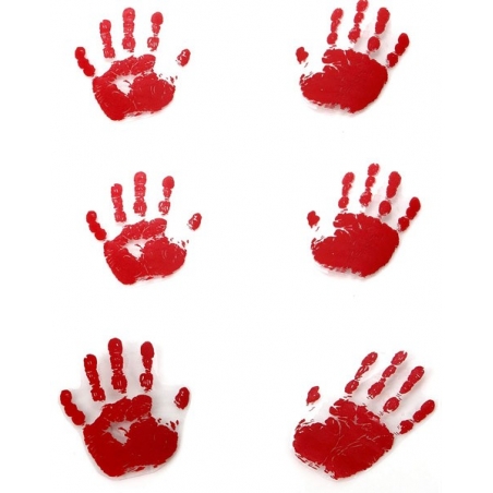 Réalisez une décoration angoissante pour halloween grâce à ce set de 6 empruntes de mains en sang