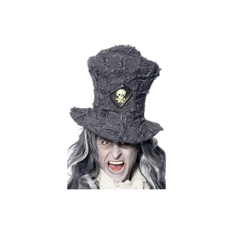 Haut de forme gris avec tête de mort - chapeau fossoyeur halloween