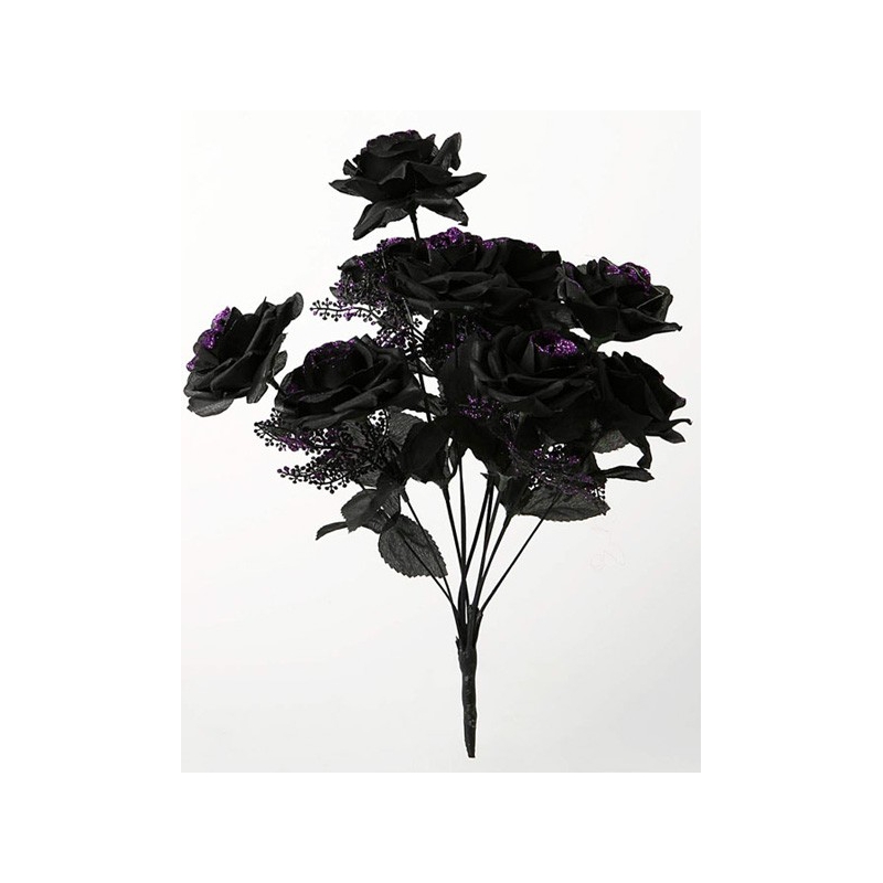 Bouquet de roses noires avec paillettes violettes - la magie du  deguisement, décoration halloween