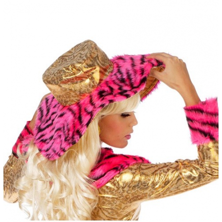 Chapeau pimp avec fourrure rose et noire pour femme - accessoire bling bling et années 70pour 