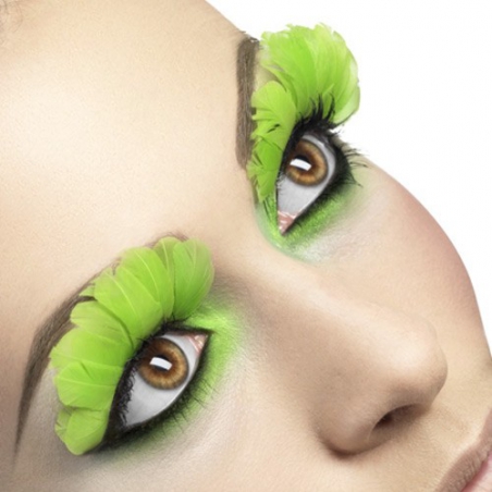 Faux cils en plumes vert néon, maquillage visage - BZ235A Faux cils en plumes vert néon, maquillage visage - BZ235A
