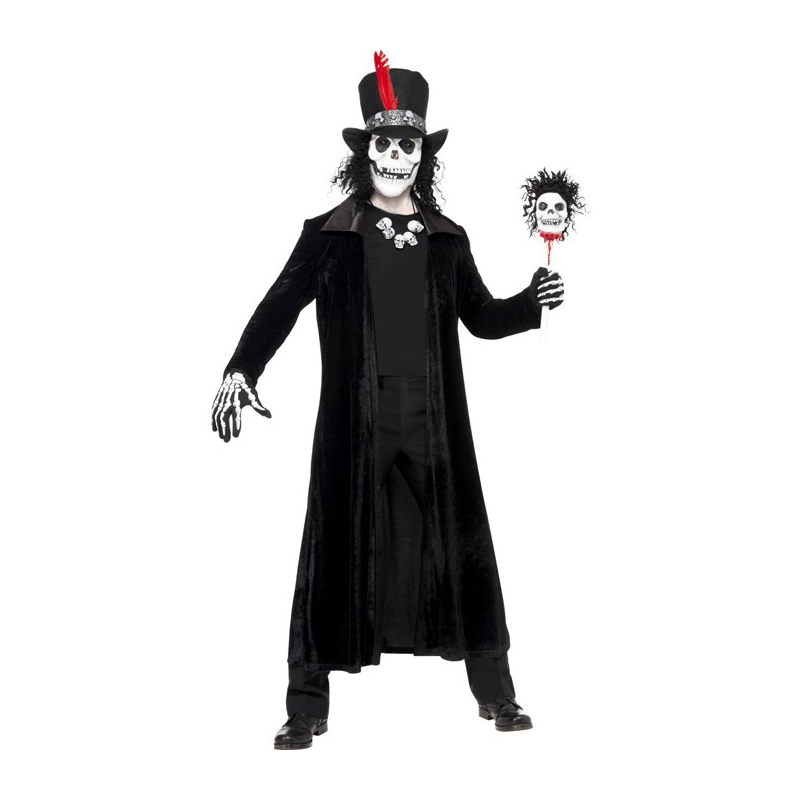 deguisement squelette homme vaudou, long manteau noir halloween