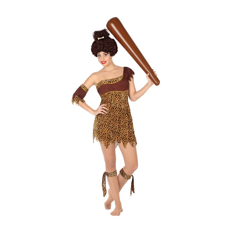 deguisement cro-magnon femme des cavernes avec robe, brassard et rubans - costume carnaval