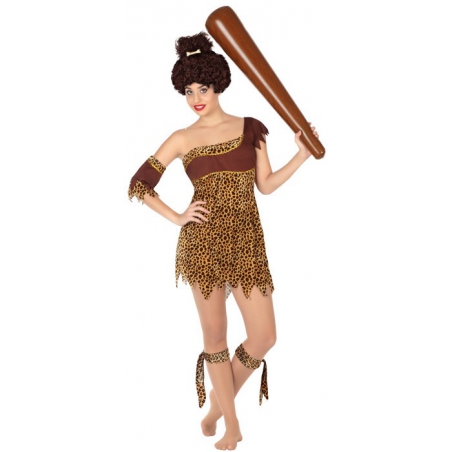 deguisement cro-magnon femme des cavernes avec robe, brassard et rubans - costume carnaval