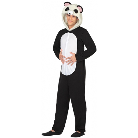 deguisement panda adulte, costume noir et blanc et capuche avec tête de panda - déguisements animaux