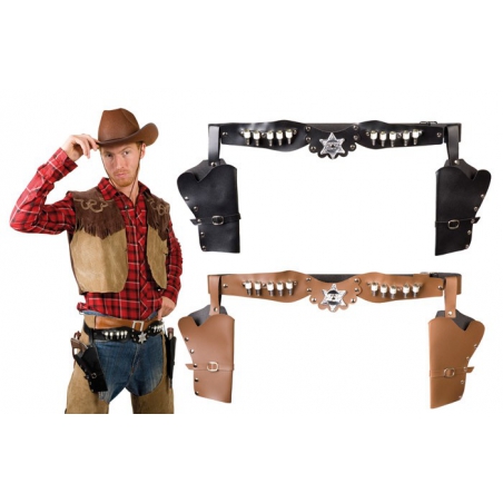 Déguisement cowboy, ceinture double double holster pour pistolets