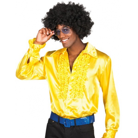 Chemise disco homme jaune années 70 disponible en tailles M, XL et XXL
