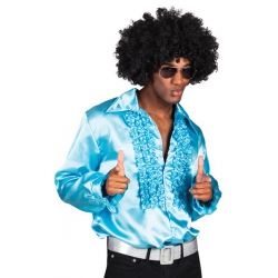 Chemise disco bleu homme pour vos soirées déguisées années 70, tailles XL et XXL disponibles