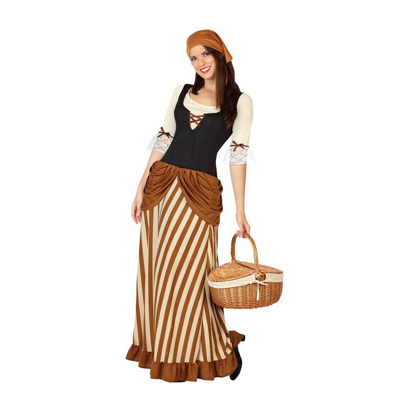 déguisement médiéval pour femme disponible en taille S, ML et XL avec robe médiévale et bandeau 