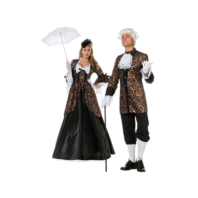 Déguisement marquis marquise baroque noir et or pour adulte - costume carnaval 