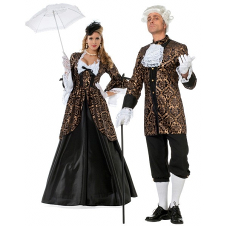 Déguisement marquis marquise baroque noir et or pour adulte - costume carnaval 