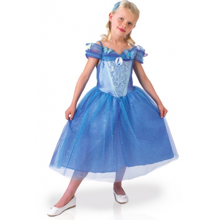deguisement Cendrillon fille inspiré du film avec robe de princesse Disney et barrette à placer dans les cheveux