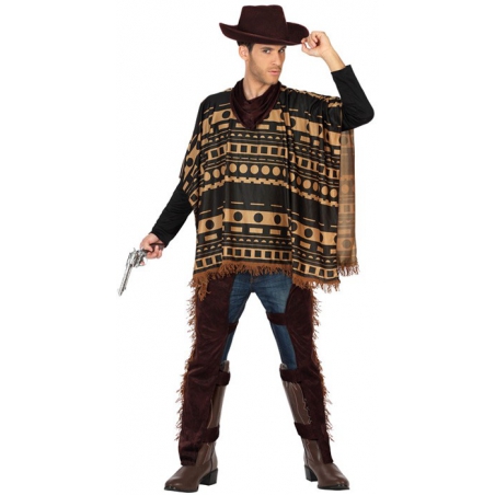 Déguisement western avec poncho de cowboy, chaps et bandana
