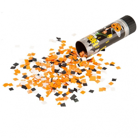 Canon à confettis orange et noir 15 cm - confettis halloween