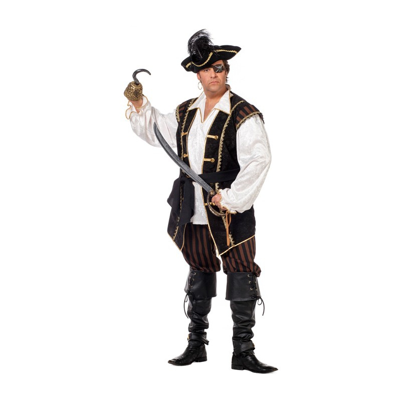 Déguisement pirate homme grande taille, costume avec pantacourt, ceinture et veste avec chemise incorporée