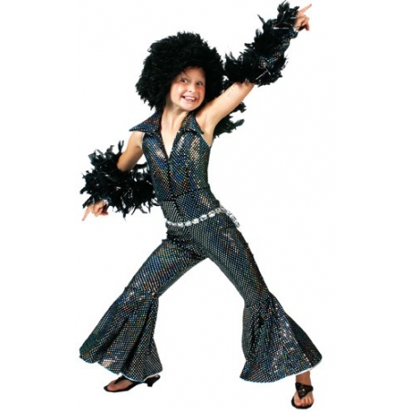 Déguisement fille disco noir à paillettes