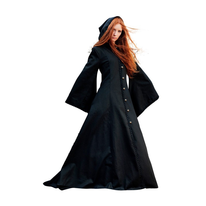 Déguisement médiéval femme authentique Cassandre, longue robe médiévale à capuche