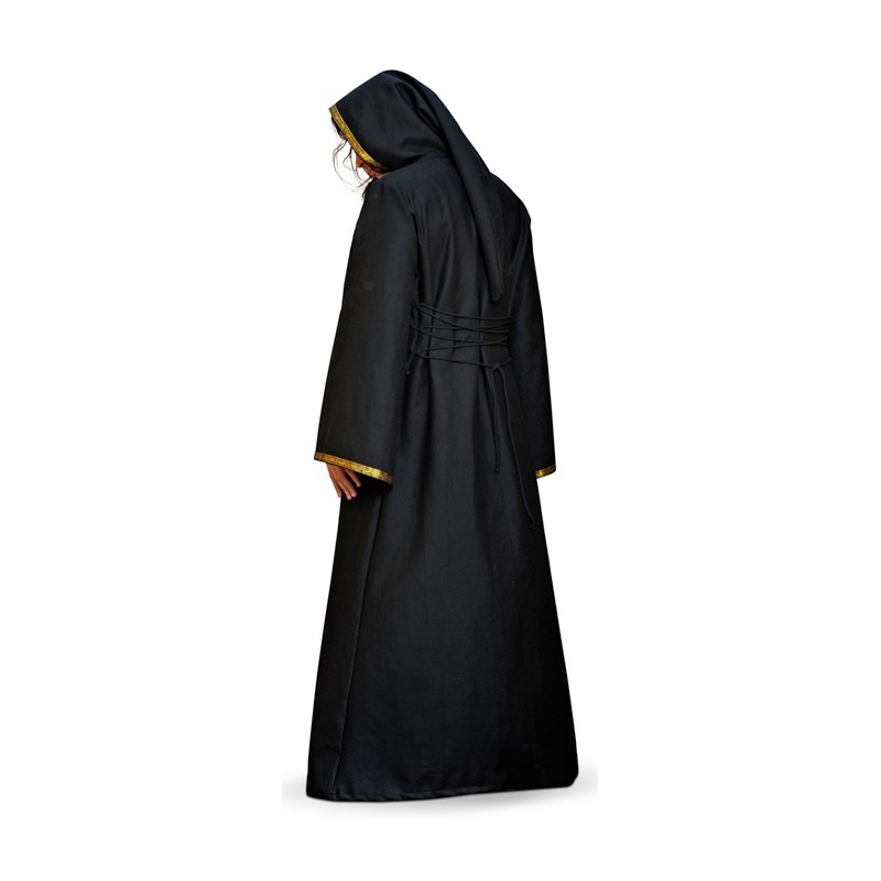 Costume médiéval noir pour homme, long mateau à capuche - déguisement magie et sorcellerie