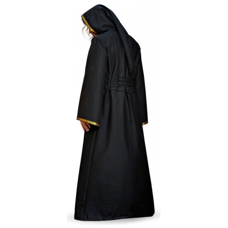 Costume médiéval noir pour homme, long mateau à capuche - déguisement magie et sorcellerie