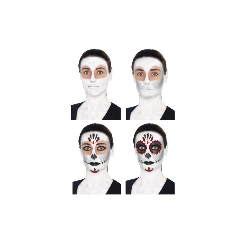 Kit de maquillage squelette mexicain pour femme, réalisez facilement votre maquillage d'halloween en 4 étapes