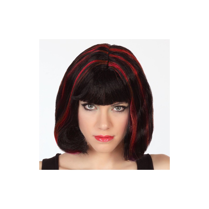 Perruque courte noire et rouge pour femme - perruque déguisement vampire