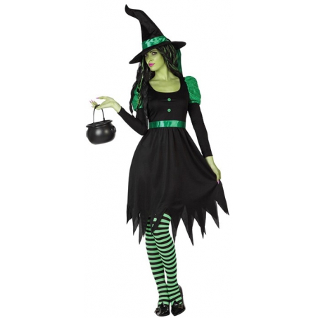 Déguisement sorcière de l'ouest femme, robe noire et vers - costume sorcière de contes Déguisement sorcière de l'ouest femme, robe noire et vers - costume sorcière de contes