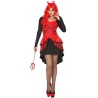 Déguisement femme diablesse avec robe et cornes, disponible en taille S, M/L et XL Déguisement femme diablesse avec robe et cornes, disponible en taille S, M/L et XL